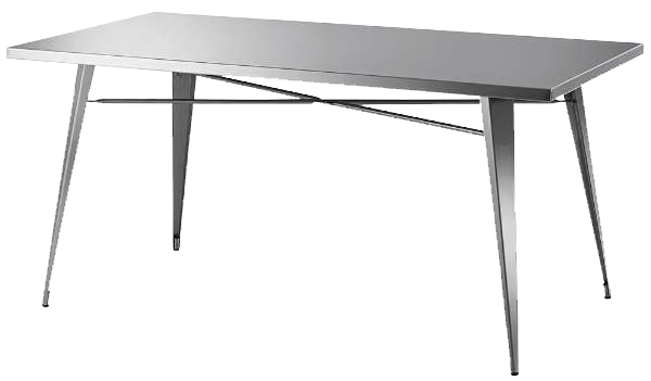 ダイニングテーブル。クールなイメージのステンレスをそのままに。 直線的で無機質なデザインのテーブルです。