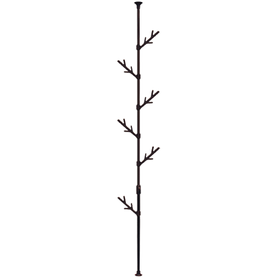 隙間収納 取付簡単木の枝トレイ付天井つっぱりポールハンガー ダークブラウン