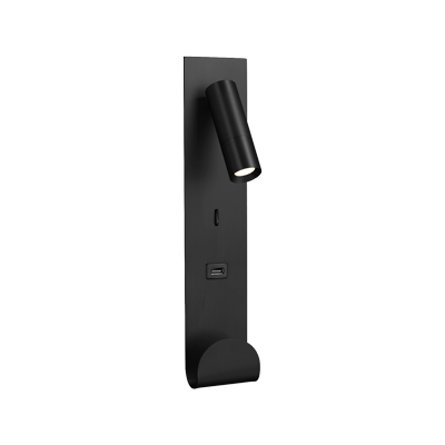 〈MotoM〉フラット形USB・棚付きリーディングライト MBK009B 黒色塗装
